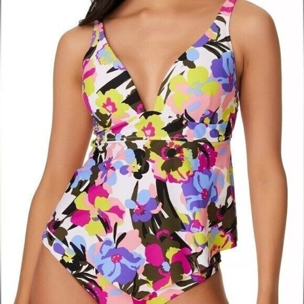 BAR III Women's Paradise Garden Tankini Top, swimwear, swimsuit multi size S New